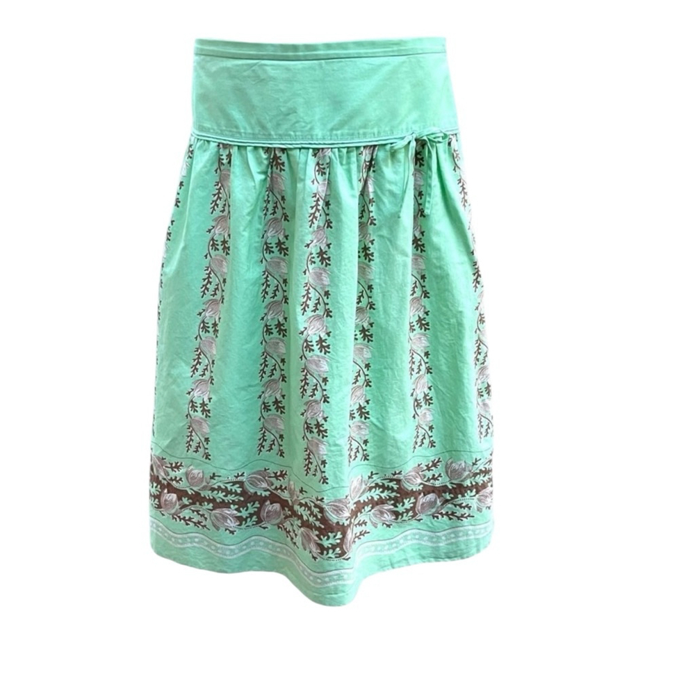 J.Crew Size 12 Mint Green Floral A-Line Cotton Skirt Boho Preppy Cottagecore